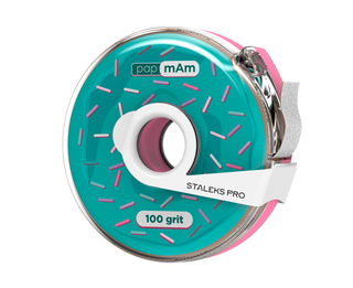 Replaceable file tape pampam Expert 100 grit in a plastic reel